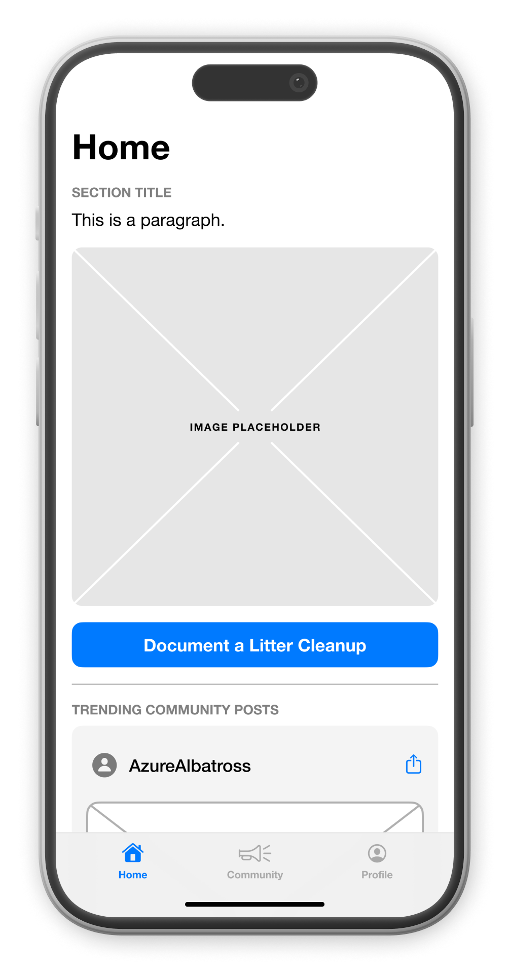 Initial wireframe of the Cleaner Coast app.