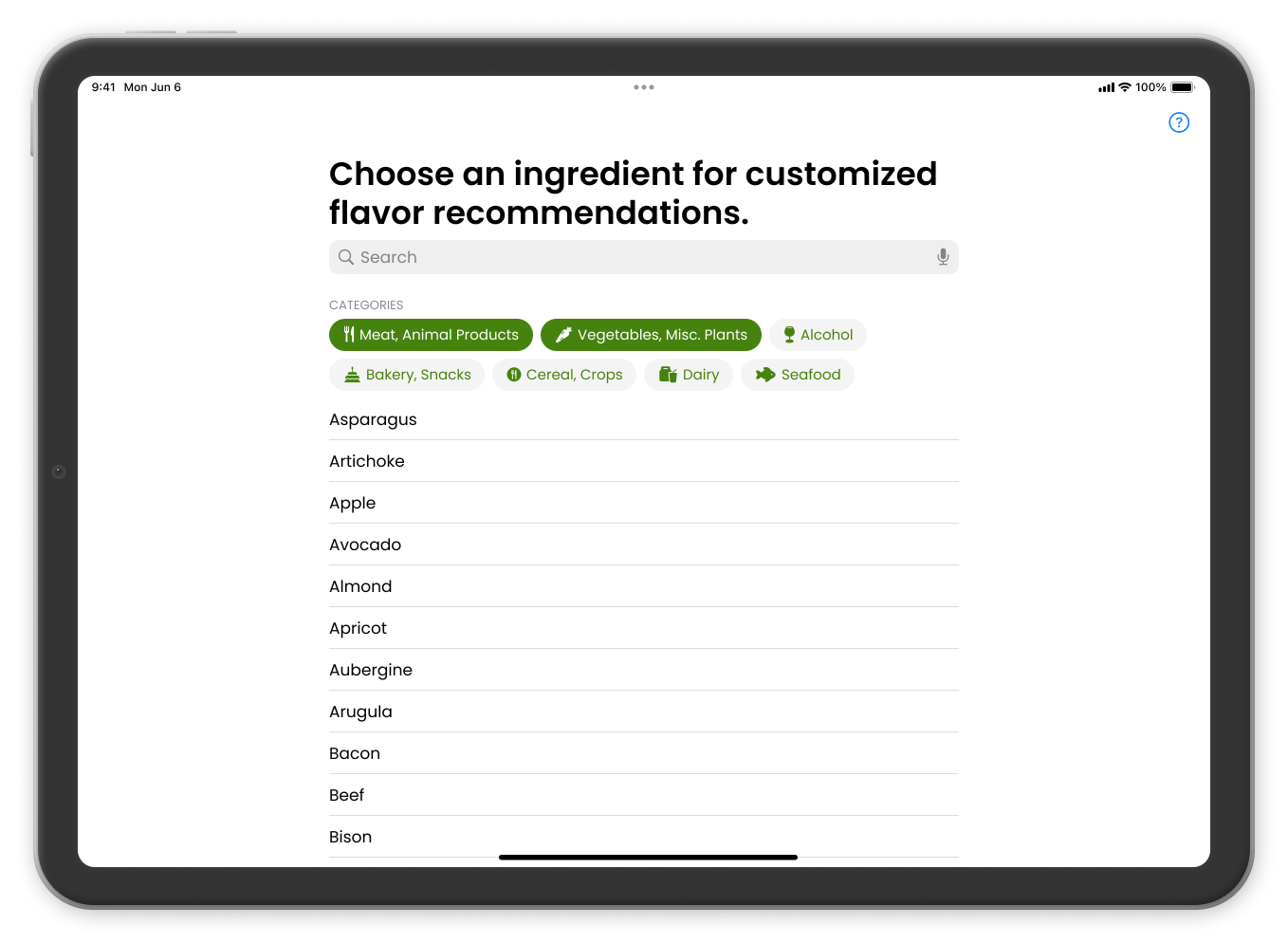 Image of the Perfect Pair app on an iPad.