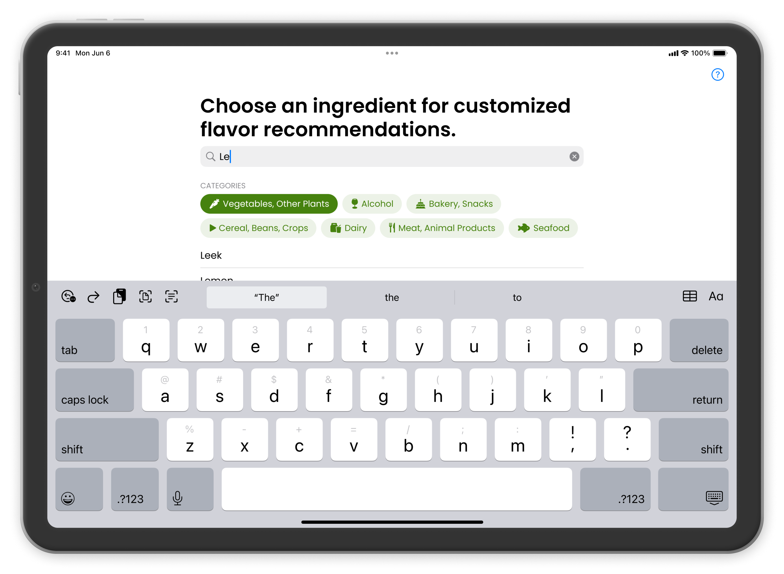 Image of the Perfect Pair app on an iPad.