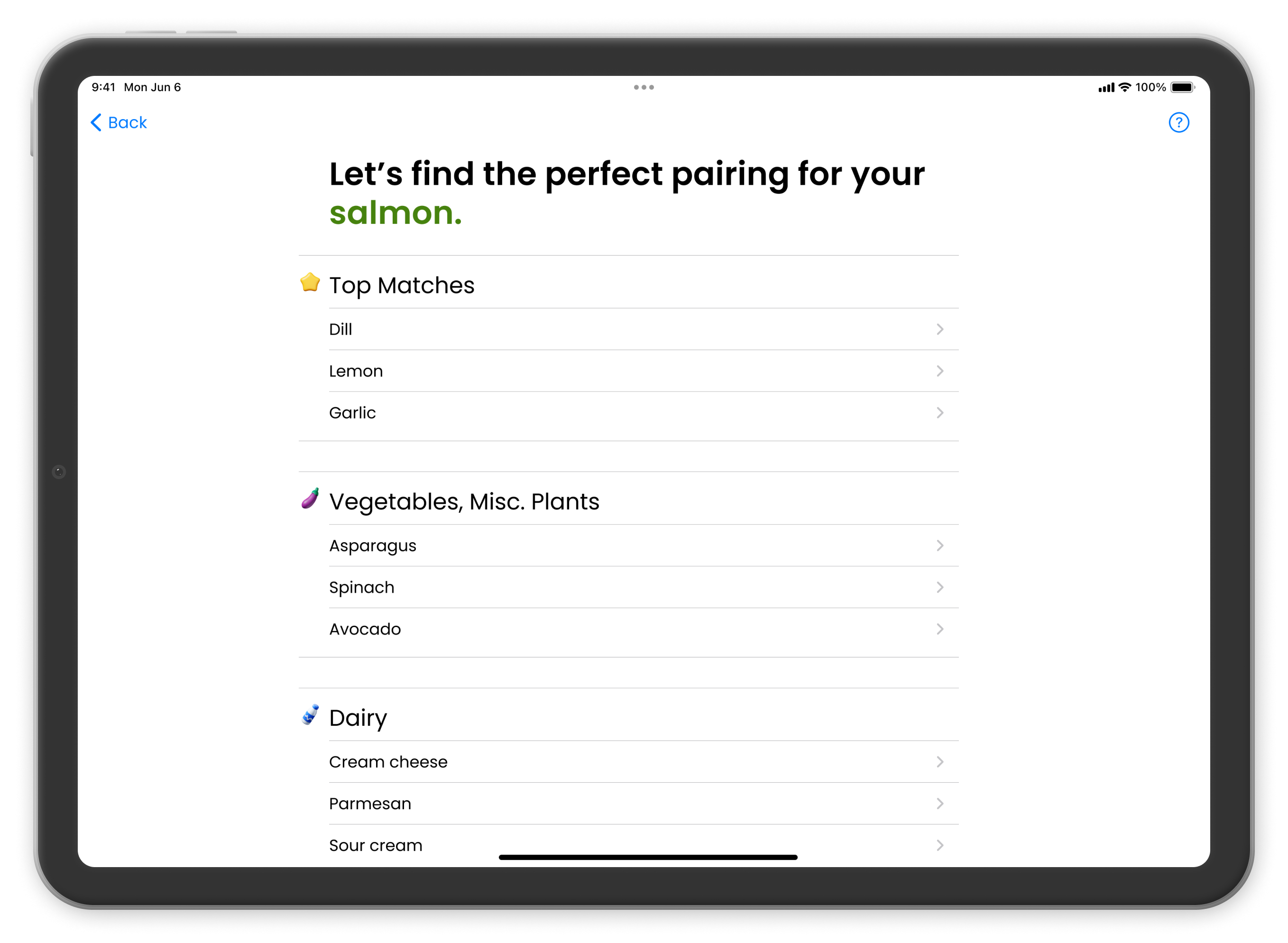 Image of the Perfect Pair app on an iPad.